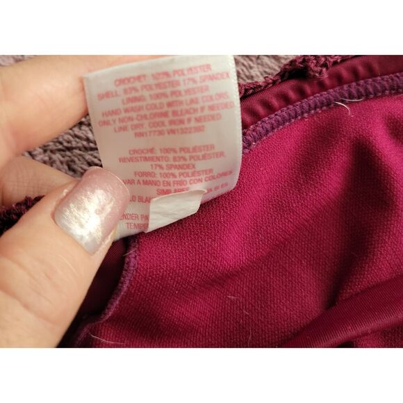 Bikini Top 70s Crochet Burgundy Bathing Swim Suit Festival Rave - Picture 5 of 5